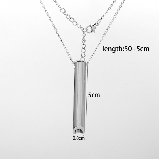 Picture of 1 Piece 304 Stainless Steel Stress Anxiety Relief Breathing Meditation Link Cable Chain Pendant Necklace Silver Tone Whistle 50cm(19 5/8") long