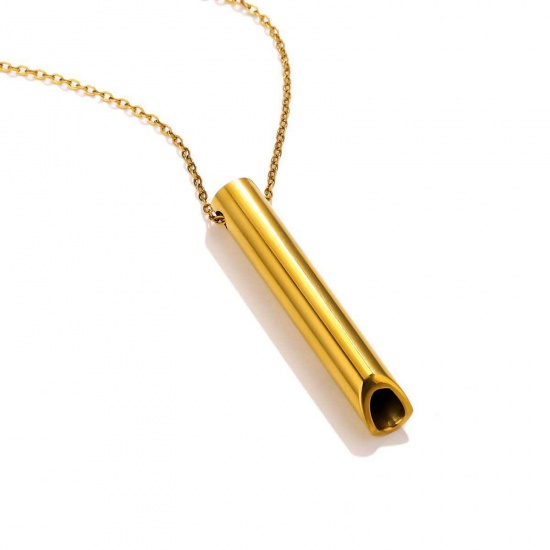 Picture of 1 Piece 304 Stainless Steel Stress Anxiety Relief Breathing Meditation Link Cable Chain Pendant Necklace Gold Plated Whistle 50cm(19 5/8") long