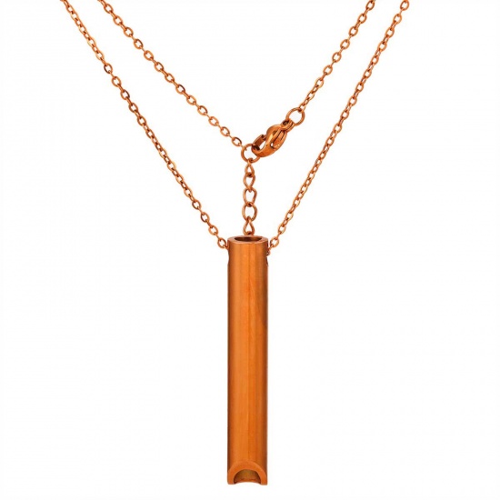 Picture of 1 Piece 304 Stainless Steel Stress Anxiety Relief Breathing Meditation Link Cable Chain Pendant Necklace Rose Gold Whistle 50cm(19 5/8") long