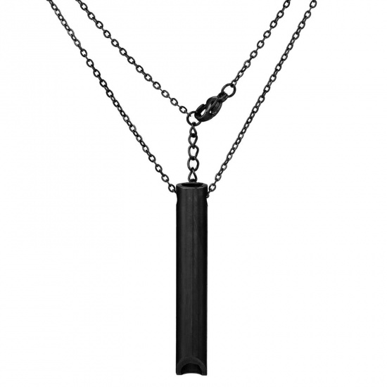 Picture of 1 Piece 304 Stainless Steel Stress Anxiety Relief Breathing Meditation Link Cable Chain Pendant Necklace Black Whistle 50cm(19 5/8") long