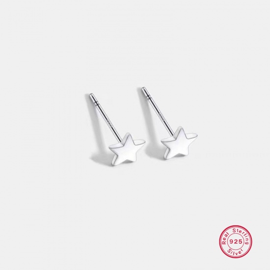 Picture of 1 Pair Sterling Silver Ear Post Stud Earrings Silver Color Star 4.5mm x 11mm, Post/ Wire Size: (21 gauge)