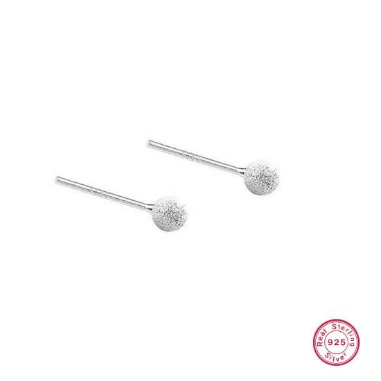 Picture of 1 Pair Sterling Silver Ear Post Stud Earrings Silver Color Round 5mm x 11mm, Post/ Wire Size: (21 gauge)