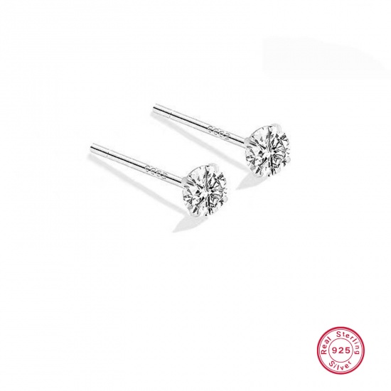 Picture of 1 Pair Sterling Silver Ear Post Stud Earrings Silver Color Quadrilateral 4mm x 11mm, Post/ Wire Size: (21 gauge)