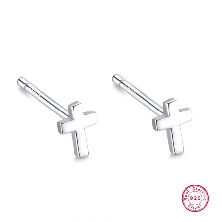1 ペア スターリングシルバー イヤリング シルバー クロス 5mm x 11mm、 ワイヤーサイズ: （21号）、 の画像