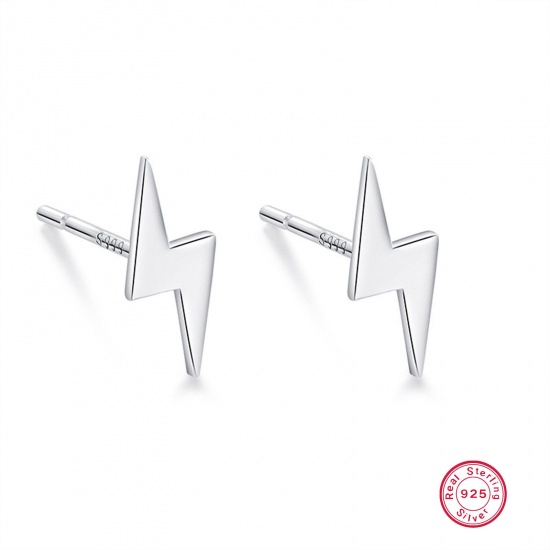 Picture of 1 Pair Sterling Silver Ear Post Stud Earrings Silver Color Lightning 5mm x 11mm, Post/ Wire Size: (21 gauge)