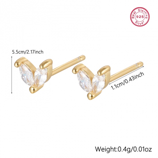 Immagine di 1 Paio Argento Sterling Orecchini a Perno Colore Oro 18K Geometrica Trasparente Strass 5.5mm x 11mm