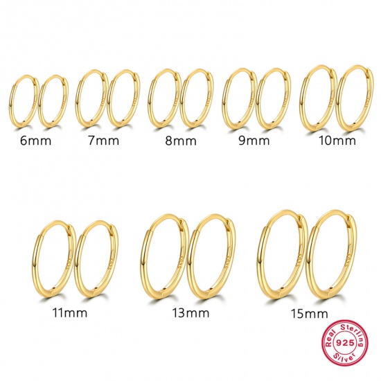Picture of 1 Pair Sterling Silver Hoop Earrings 18K Gold Color Round 6mm Dia.
