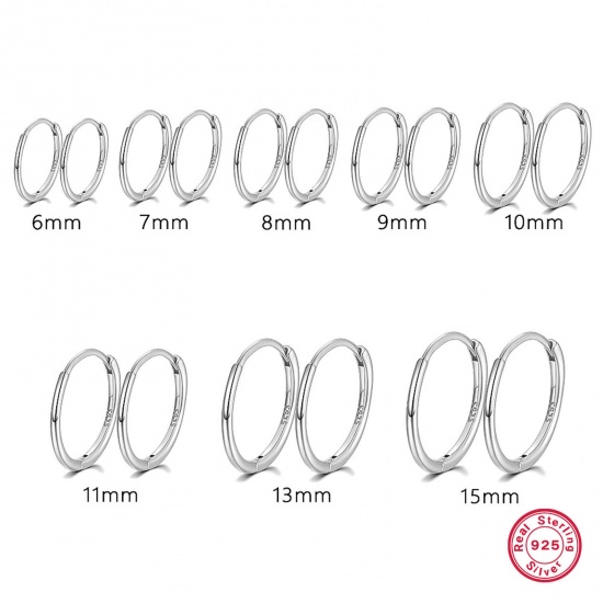 Picture of 1 Pair Sterling Silver Hoop Earrings Platinum Plated Round 6mm Dia.