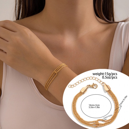 Picture of 1 Piece Brass Ins Style Multilayer Layered Bracelet Streak Gold Plated 14cm(5 4/8") long