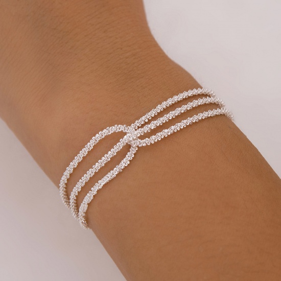 Picture of 1 Piece Brass Ins Style Multilayer Layered Bracelet Streak Platinum Plated 14cm(5 4/8") long