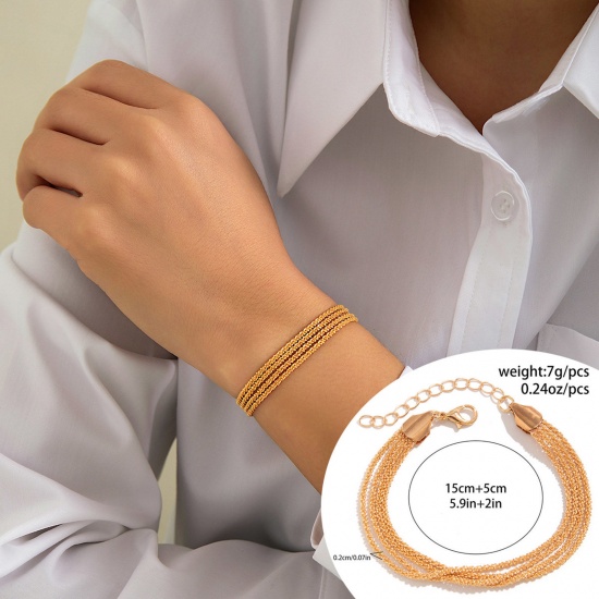 Picture of 1 Piece Brass Ins Style Multilayer Layered Bracelet Streak Gold Plated 15cm(5 7/8") long