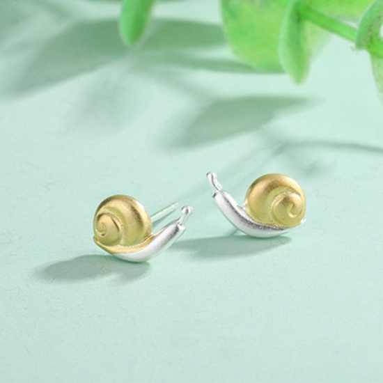 Picture of 1 Pair Brass Cute Ear Post Stud Earrings Gold Plated & Silver Tone Snail Animal 10.5mm