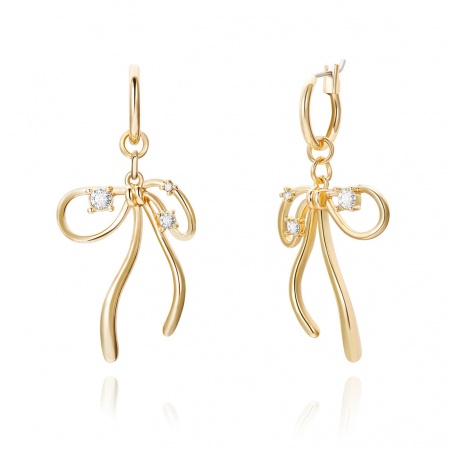 Immagine di Squisito Elegante Orecchini Circolari All'Ingrosso, Cravatta a Farfalla Trasparente Circonio Cubico Placcato Oro 18K Ottone, Donne Ecologico Regalo Fornitura di Gioielli, 40mm x 20mm, 1 Paio