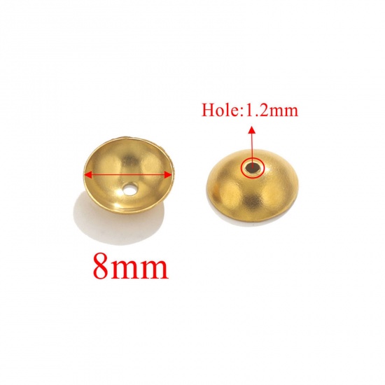 Picture of 20 PCs 304 Stainless Steel Beads Caps Round 18K Gold Plated 8mm Dia.