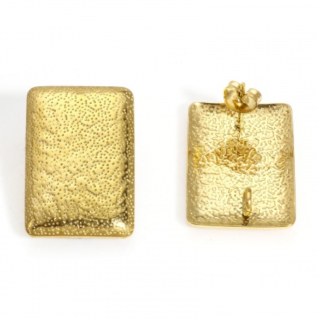 Imagen de 10 Unidades 304 Acero Inoxidable Arete de Poste de Oreja con Accesorios de Conector de Bucle Rectángulo Chapado en Oro de 18K Textura Con Tapones 25mm x 17mm, Post/ Wire Size: (20 gauge)