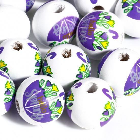 Immagine di 20 Pz Legno Pasqua Separatori Perline per la Creazione di Gioielli con Ciondoli Fai-da-te Tondo Bianco Ombrello Disegno Circa: 16mm Dia, Foro: Circa 3.4mm
