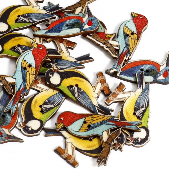 Изображение 50 ШТ Деревянные Пуговицы Скрапбукинг С двумя отверстиями Птицы Разноцветный В случайном смешанном 3.7см x 3см