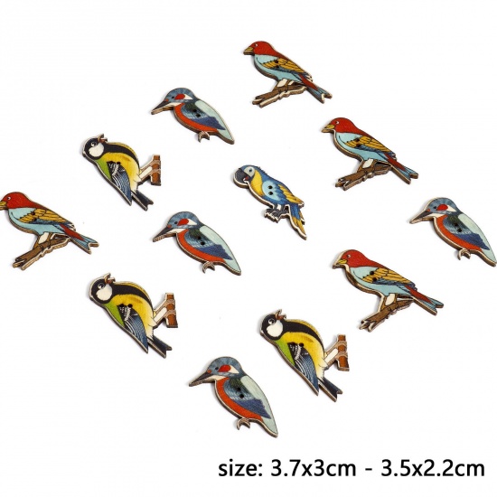 Immagine di 50 Pz Legno Bottone Scrapbook Due Fori Uccello Multicolore A Caso Misto Disegno 3.7cm x 3cm