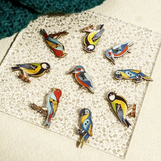 Picture of 50 PCs Wood Buttons Scrapbooking 2 Holes Bird Animal Multicolor At Random Mixed 3.7x3cm - 3.5x2.2cm
