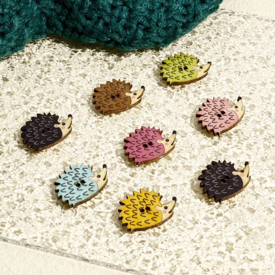 Picture of 50 PCs Wood Buttons Scrapbooking 2 Holes Hedgehog Multicolor At Random Mixed 25mm x 18mm