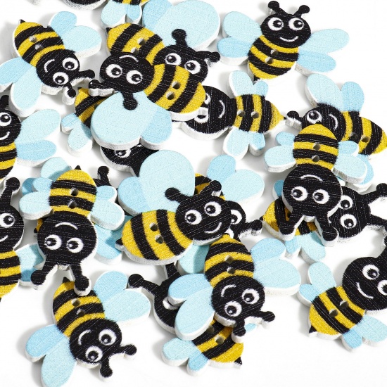 Изображение 50 ШТ Деревянные Пуговицы Скрапбукинг С двумя отверстиями Пчелы Разноцветный В случайном смешанном 24мм x 19мм