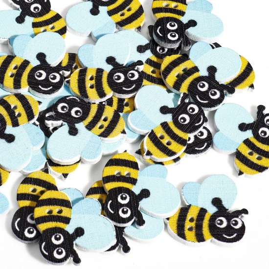 Изображение 50 ШТ Деревянные Пуговицы Скрапбукинг С двумя отверстиями Пчелы Разноцветный В случайном смешанном 22мм x 20мм