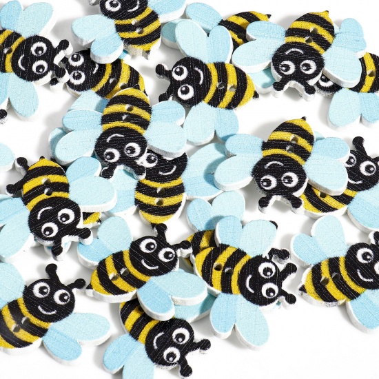 Picture of 50 PCs Wood Buttons Scrapbooking 2 Holes Bee Animal Multicolor At Random Mixed 24mm x 19mm
