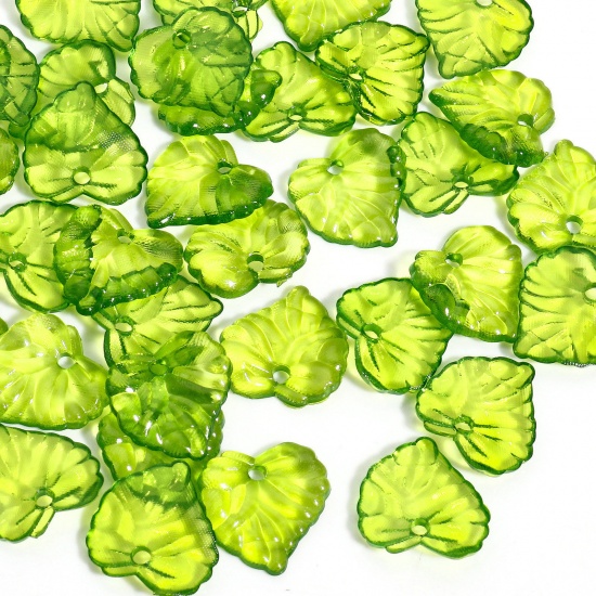 Picture of 100 PCs Acrylic Charms Leaf Green Transparent 16mm x 16mm