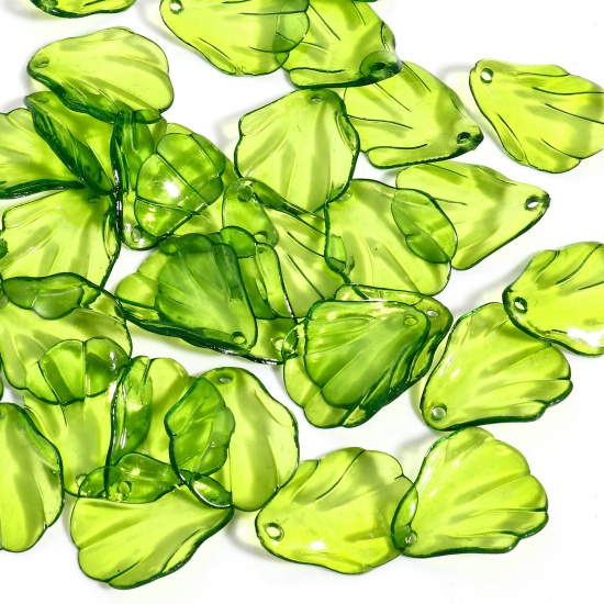 Picture of 100 PCs Acrylic Charms Leaf Green Transparent 25mm x 20mm