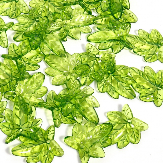 Picture of 100 PCs Acrylic Charms Leaf Green Transparent 27mm x 24mm