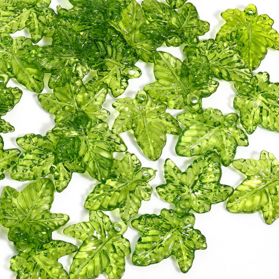 Picture of 100 PCs Acrylic Charms Leaf Green Transparent 21mm x 20mm