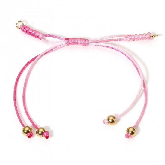 Picture of 5 PCs Polyester Braided Semi-finished Bracelets For DIY Handmade Jewelry Making Accessories Findings Pink Adjustable 24cm - 5.5cm long