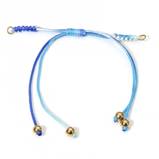 Picture of 5 PCs Polyester Braided Semi-finished Bracelets For DIY Handmade Jewelry Making Accessories Findings Blue Adjustable 24cm - 5.5cm long