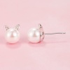 Bild von 1 Paar Messing Niedlich Ohrring Ohrstecker Platin Plattiert Katze Imitat Perle 10mm x 8mm