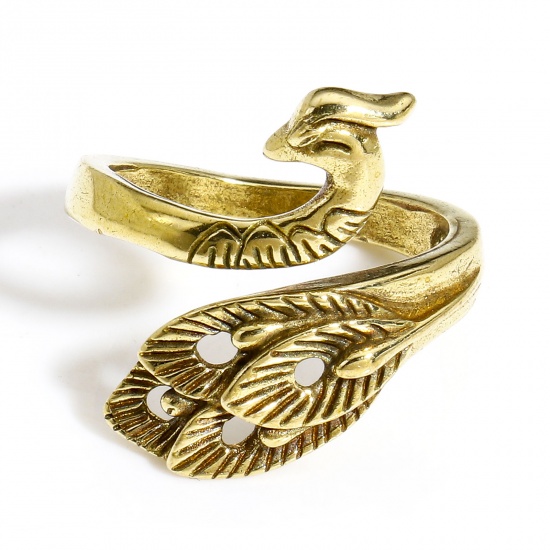 Picture of 1 Piece Brass Retro Open Adjustable Knitting Crochet Loop Yarn Guide Finger Ring Bird Animal Gold Plated 17mm(US Size 6.5)
