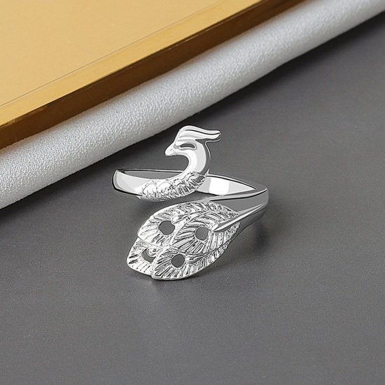 Picture of 1 Piece Brass Retro Open Adjustable Knitting Crochet Loop Yarn Guide Finger Ring Bird Animal Platinum Plated 17mm(US Size 6.5)