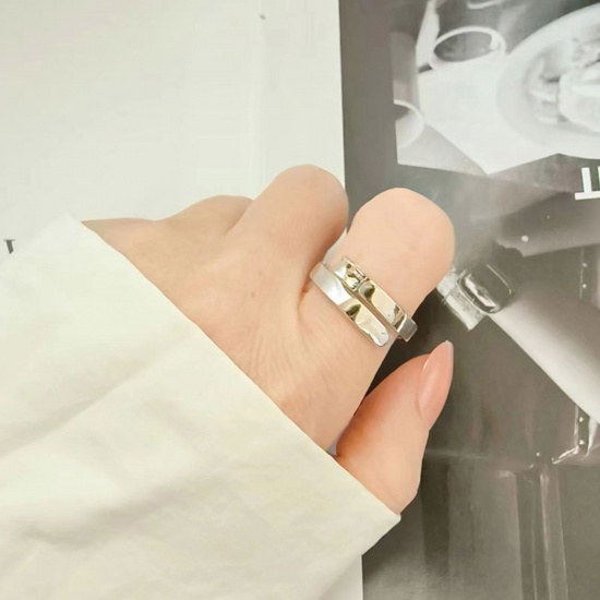 Bild von 1 Stück Messing Einfach Offen Verstellbarer Fingerring zum Stricken und Häkeln Platin Plattiert 17mm (US Größe 6.5)