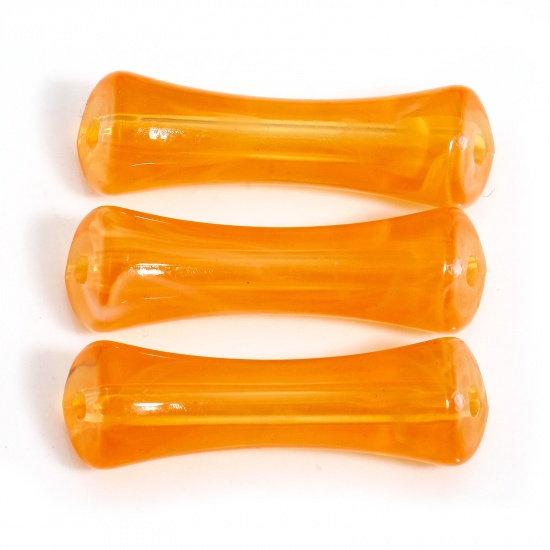 Picture of 50 PCs Acrylic Beads For DIY Charm Jewelry Making Orange Tube Watercolor About 26.5mm x 7mm, Hole: Approx 1.8mm