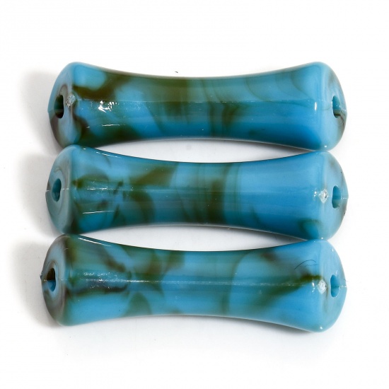 Immagine di 50 Pz Acrilato Perline per la Creazione di Gioielli con Ciondoli Fai-da-te Blu Tubo Acquerello Circa 26.5mm x 7mm, Foro: Circa 1.8mm