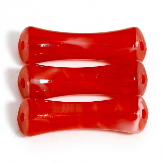 Bild von 50 Stück Acryl Perlen für die Herstellung von DIY-Charme-Schmuck Rot Tube Aquarell ca. 26.5mm x 7mm, Loch:ca. 1.8mm
