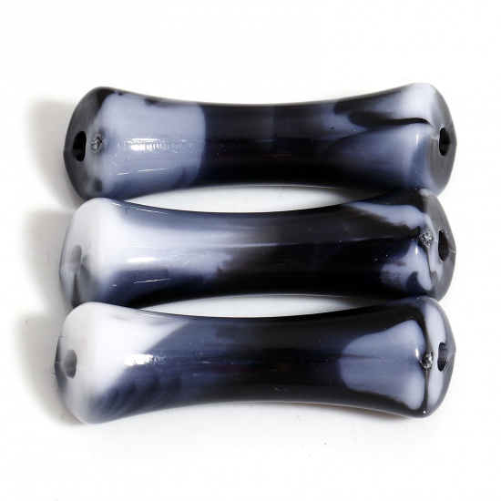 Bild von 50 Stück Acryl Perlen für die Herstellung von DIY-Charme-Schmuck Schwarz Tube Aquarell ca. 26.5mm x 7mm, Loch:ca. 1.8mm