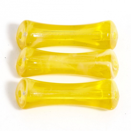 Bild von 50 Stück Acryl Perlen für die Herstellung von DIY-Charme-Schmuck Gelb Tube Aquarell ca. 26.5mm x 7mm, Loch:ca. 1.8mm
