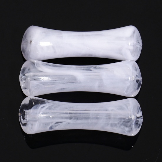 Picture of 50 PCs Acrylic Beads For DIY Charm Jewelry Making White Tube Watercolor About 26.5mm x 7mm, Hole: Approx 1.8mm