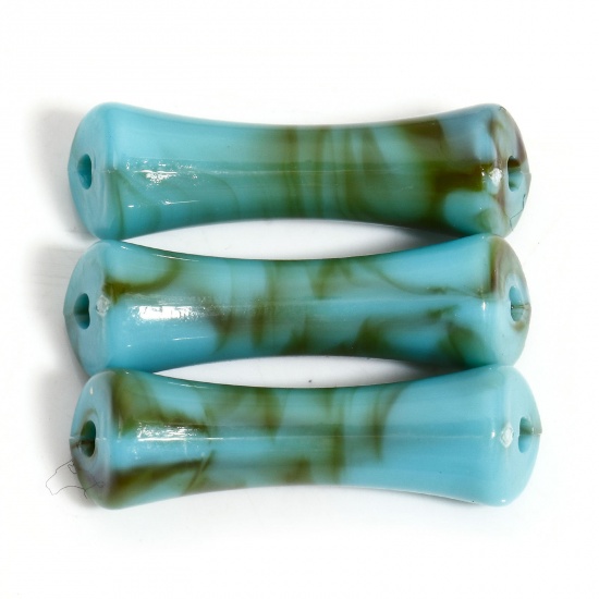 Bild von 50 Stück Acryl Perlen für die Herstellung von DIY-Charme-Schmuck Cyan Tube Aquarell ca. 26.5mm x 7mm, Loch:ca. 1.8mm