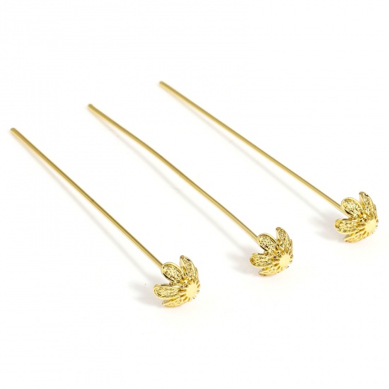 Picture of 5 PCs (19 gauge) Brass Head Pins Flower 18K Real Gold Plated 5.6cm(2 2/8") long                                                                                                                                                                               