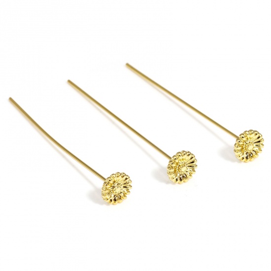 Picture of 5 PCs (19 gauge) Brass Head Pins Daisy Flower 18K Real Gold Plated 5.6cm(2 2/8") long                                                                                                                                                                         