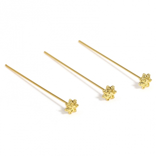 Picture of 5 PCs (19 gauge) Brass Head Pins Flower 18K Real Gold Plated 5.4cm(2 1/8") long                                                                                                                                                                               