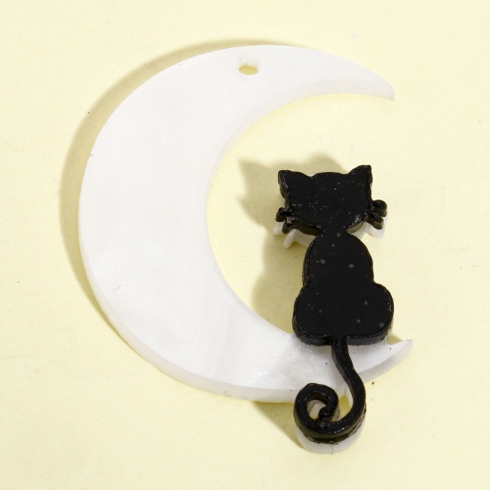 Picture of 5 PCs Acrylic Pendants Cat Animal Moon White 3.5cm x 2.7cm