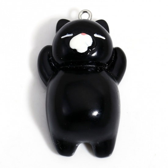 5 個 樹脂 ペンダント 猫 3D シルバートーン 黒 4.2cm x 2.5cm の画像