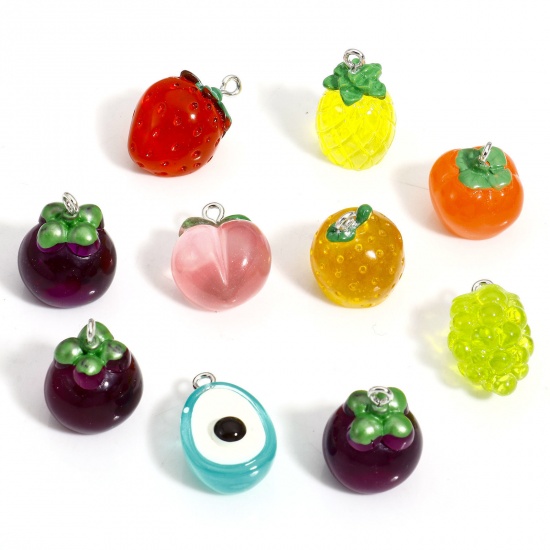 Picture of 10 PCs Resin Charms At Random Mixed Silver Tone Multicolor 3D 23x16mm - 18x17mm